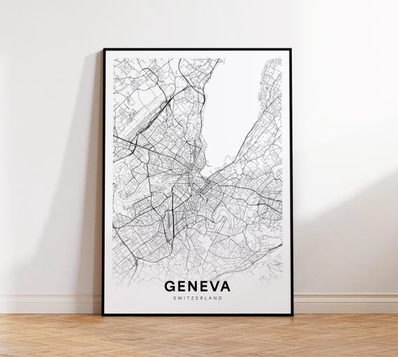 Geneva City Map Print Geneve Street Poster Switzerland Art Road Minimalist Living Room Decor