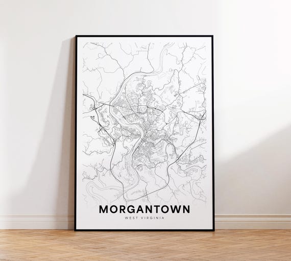 Morgantown City Map Print Street Poster West Virginia Art Road Wall Living Room Decor
