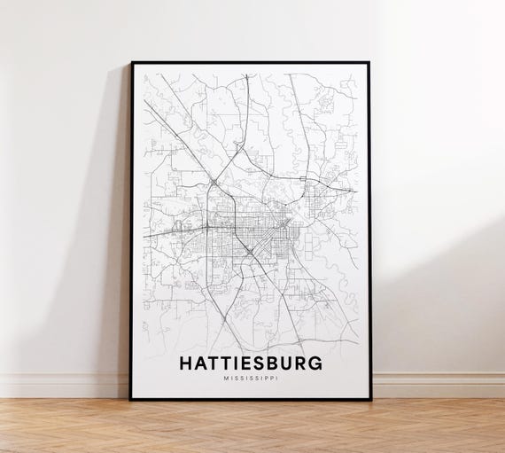 Hattiesburg City Map Print Street Poster Mississippi Art Road Wall Living Room Decor