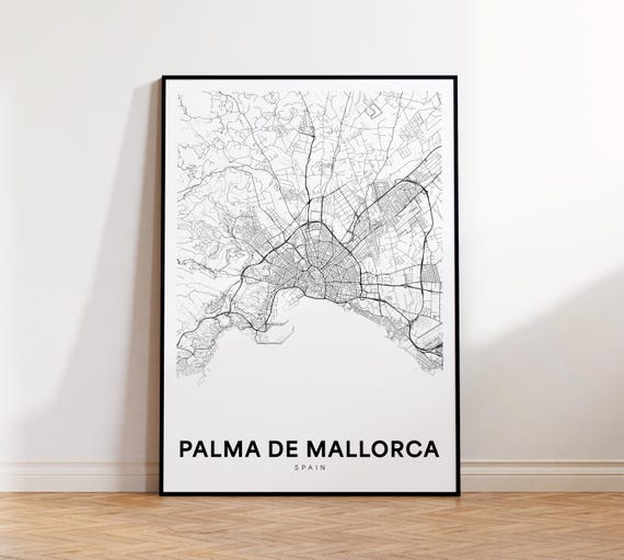Palma De Mallorca City Map Spain Wall Art Minimalist Print Modern Decor Street