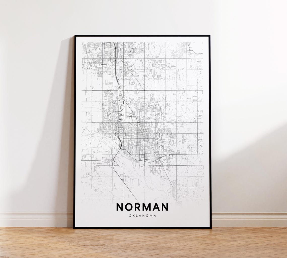 Norman Oklahoma Minimalist Street Map Black and White Poster