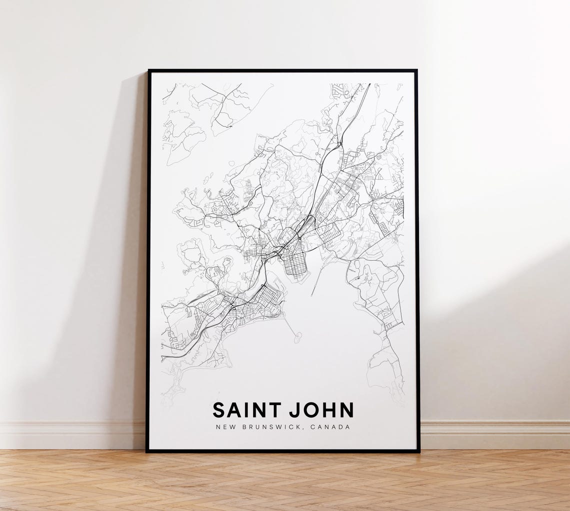 Saint John City Map Print Street Poster New Brunswick Decor Road Wall Art Office Room