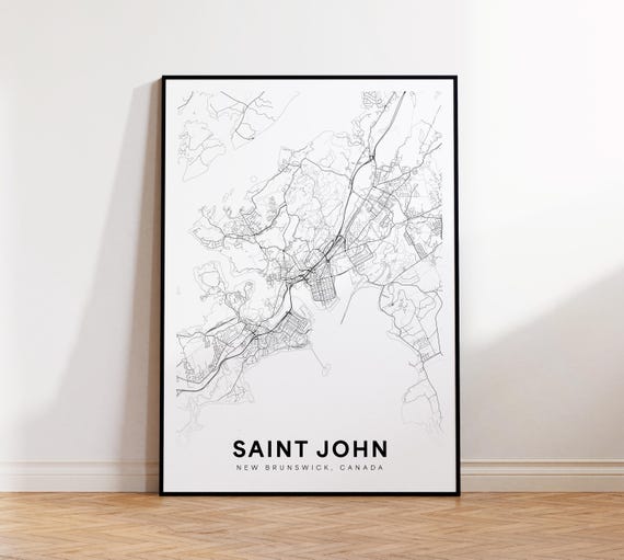 Saint John City Map Print Street Poster New Brunswick Decor Road Wall Art Office Room
