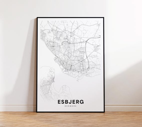 Esbjerg City Map Print Denmark Minimalist Poster Decor Instant