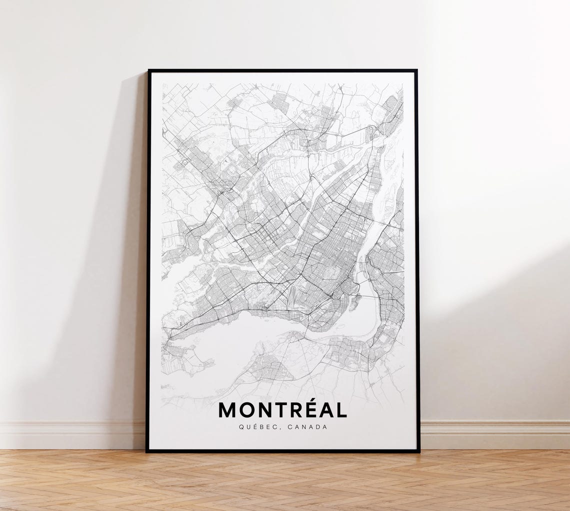 Montreal City Map Minimalist Black White Quebec Canada Art Poster