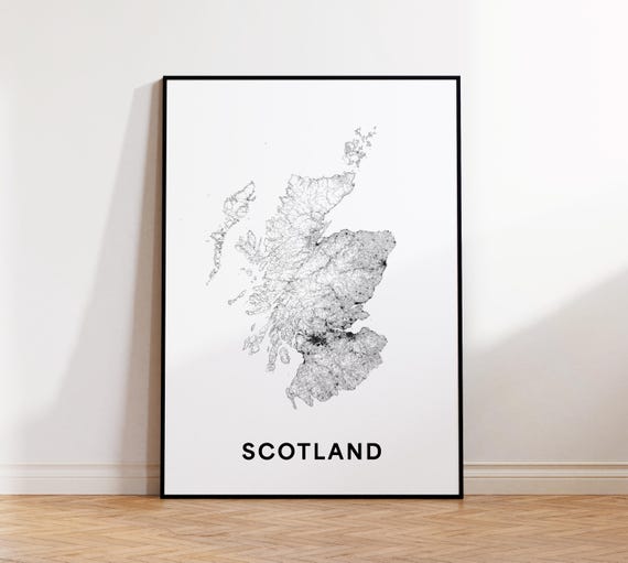 Scotland Map Print Road Poster Country Black And White Uk Wall Art