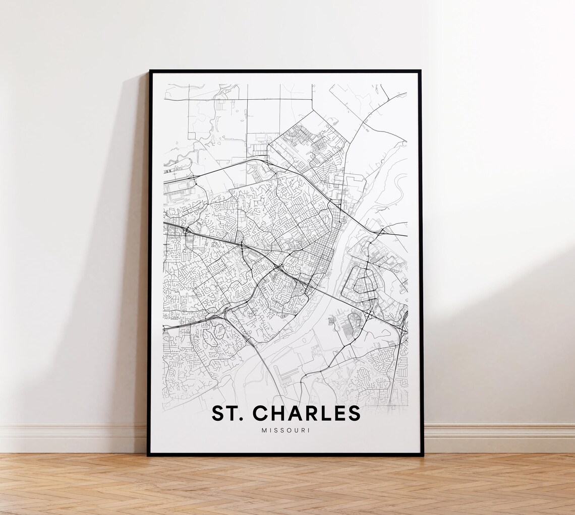 St Charles Missouri Minimalist Black White Street Map Art Poster