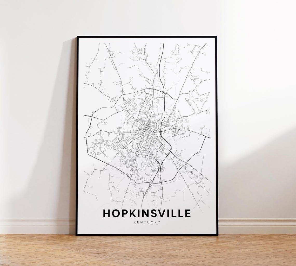 Hopkinsville Kentucky Minimalist Black and White City Map Poster