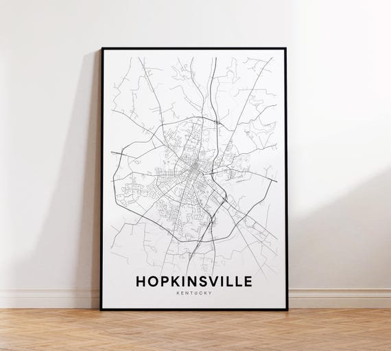 Hopkinsville Ky City Map Street Kentucky Usa Poster Modern Road Minimalist Decor Office Wall