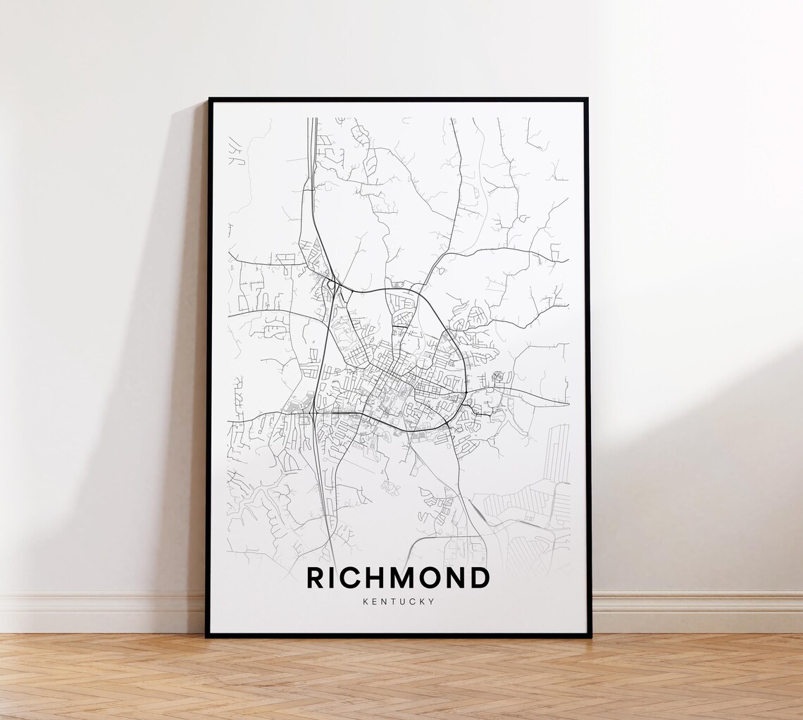 Richmond Kentucky Minimalist Black and White City Street Map Poster