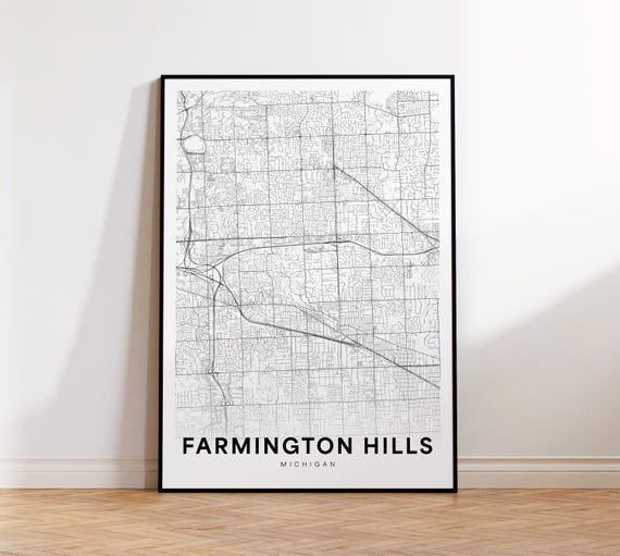 Farmington Hills City Map Poster Michigan Print Minimalist Street Modern Wall Art Gift For Family