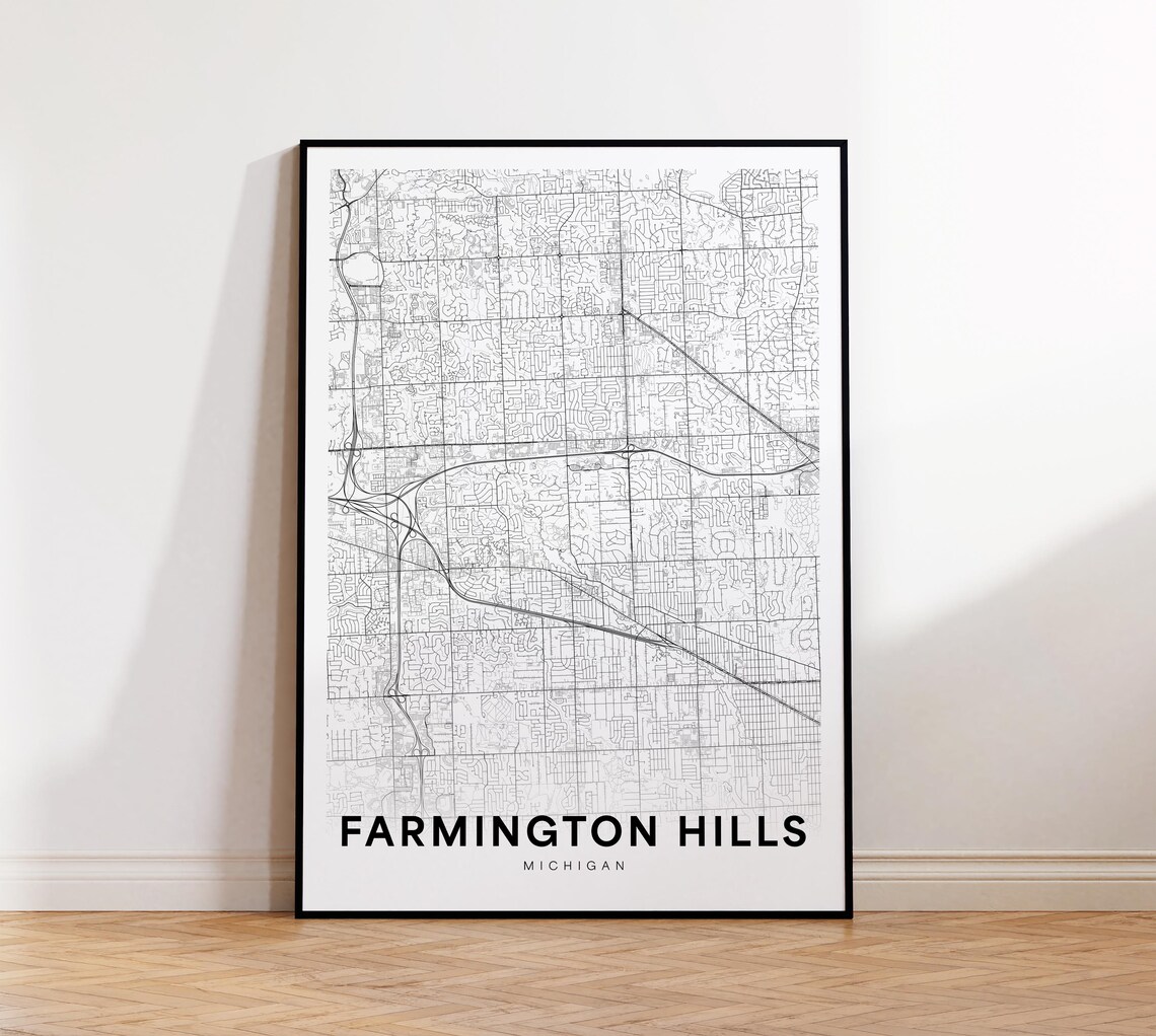 Farmington Hills Michigan City Street Map Minimalist Art Poster