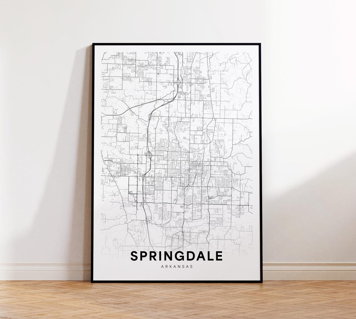 Springdale Arkansas City Map Street Grid Minimalist Art Poster