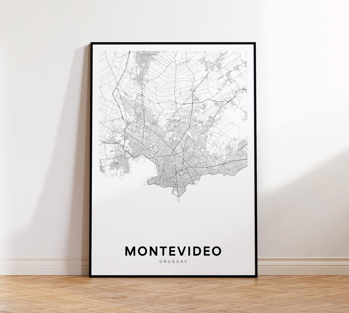 Montevideo Uruguay Minimalist Street Map Black and White City Poster