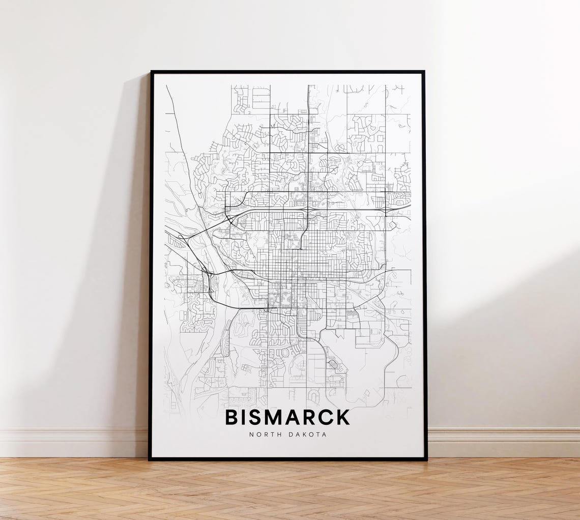 Bismarck North Dakota Minimalist Black White City Map Art Poster