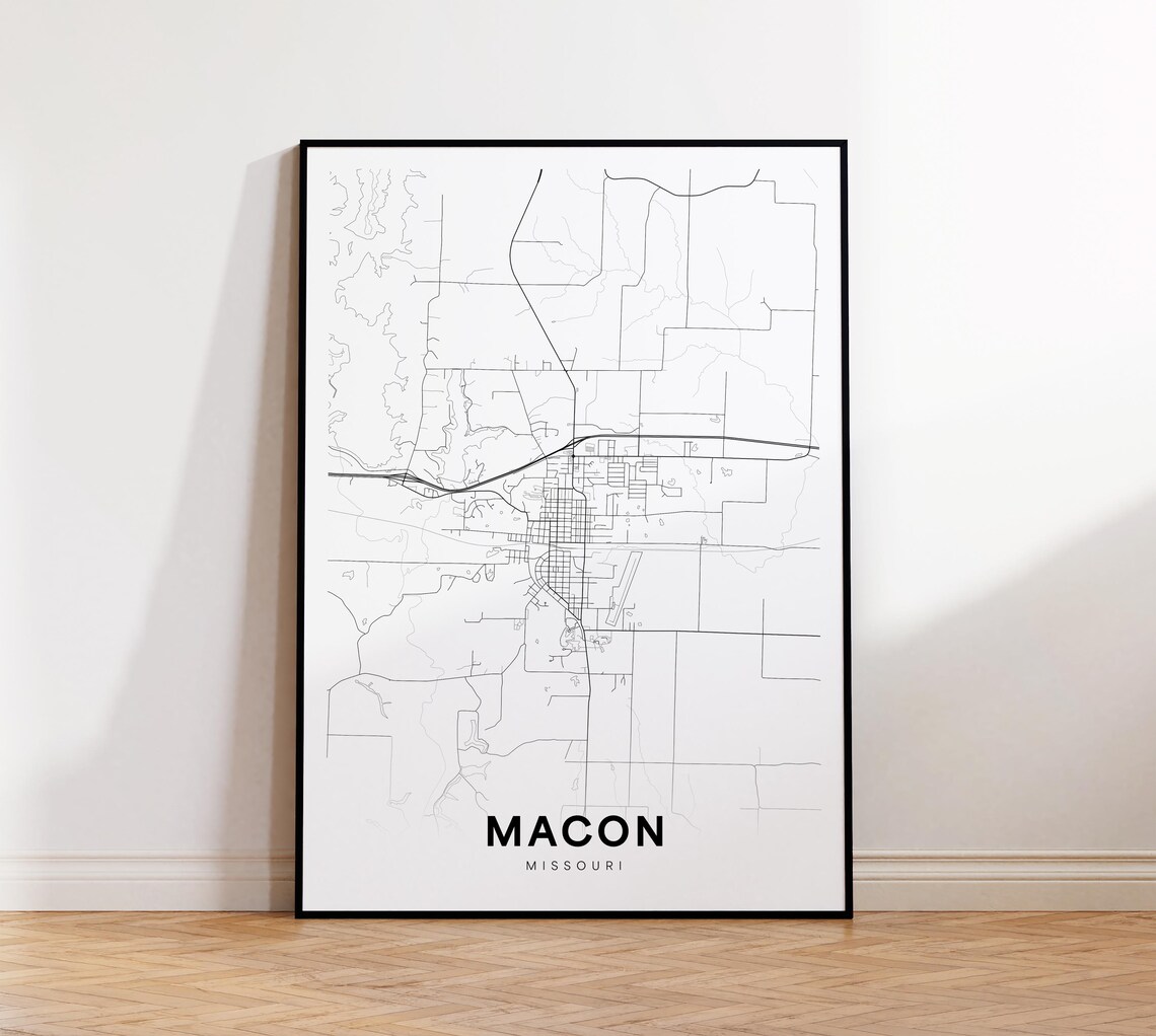 Macon Missouri Minimalist Black White City Street Map Art Poster