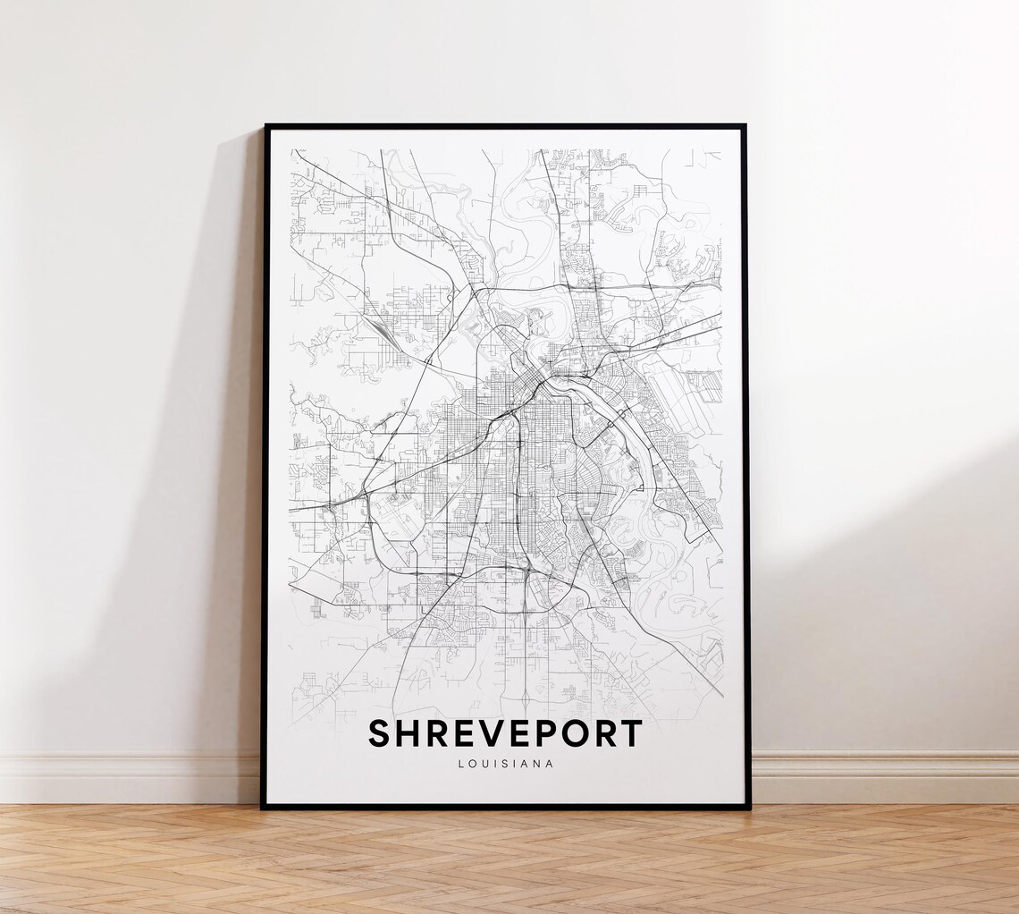 Shreveport Louisiana Minimalist Black White City Map Street Poster