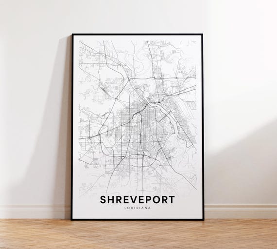 Shreveport City Map Poster La Street Louisiana Print Road Line Wall Art Office