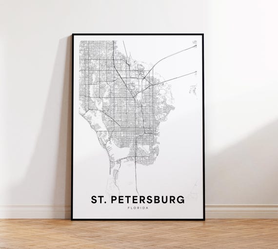 St Petersburg Map Print City Poster Florida Art Street Road Wall Living Room Decor