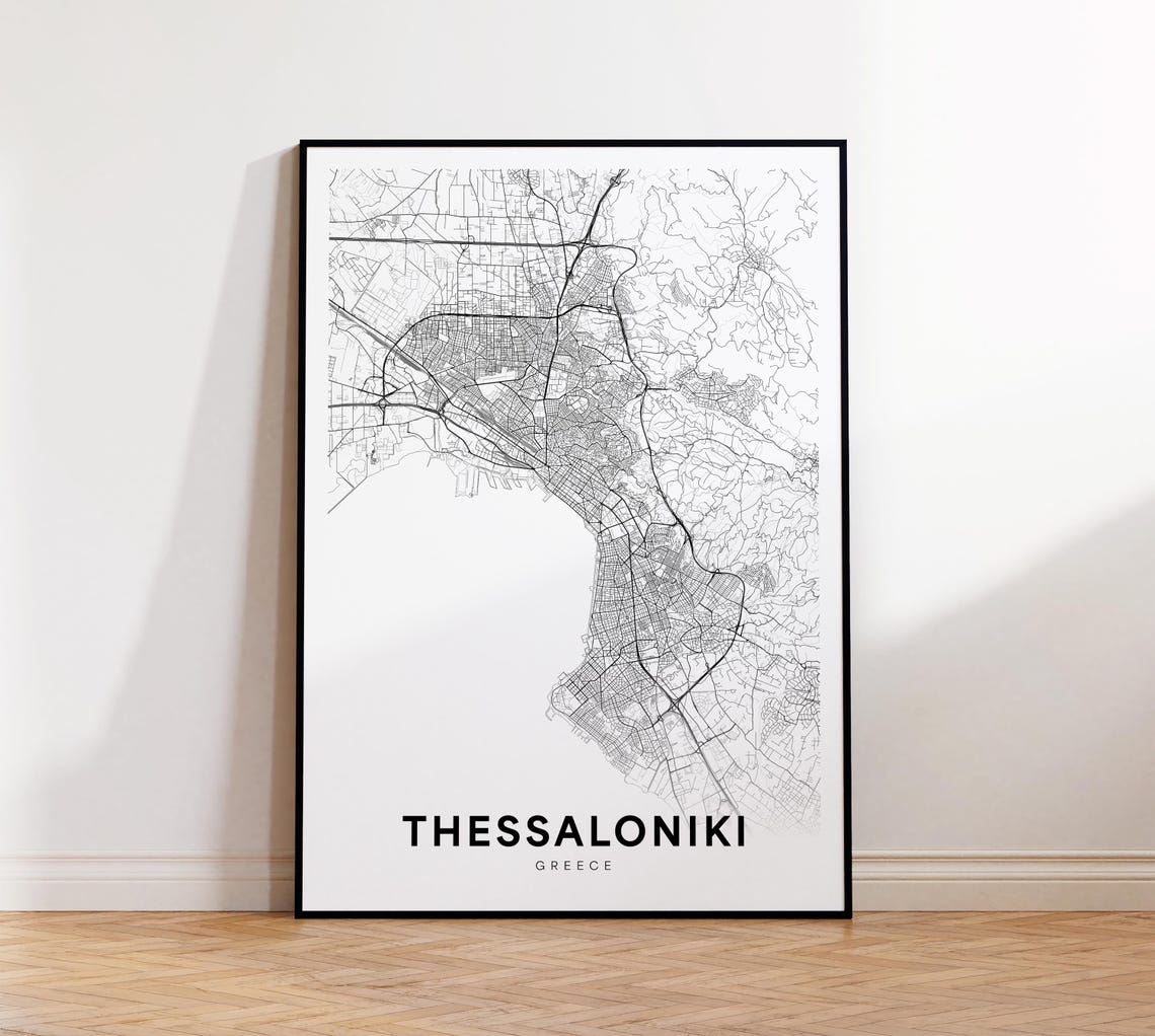 Thessaloniki Map Print City Poster Street Art Modern Wall Decor Greece Office Home