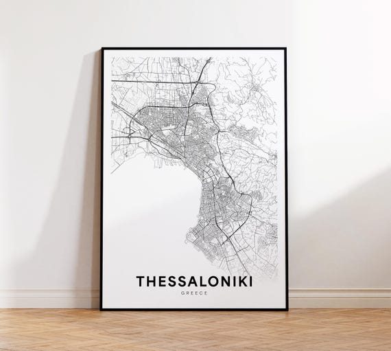 Thessaloniki Map Print City Poster Street Art Modern Wall Decor Greece Office Home