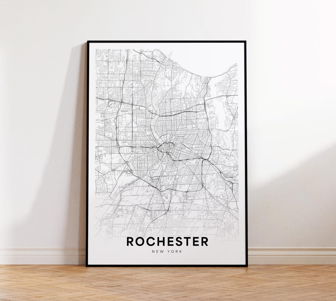 Rochester New York Minimalist City Street Map Line Art Decor Print