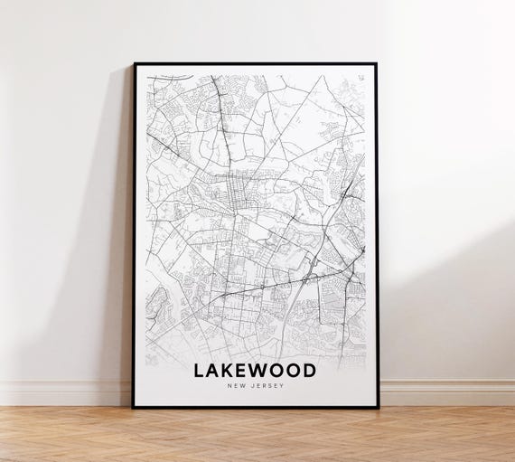 Lakewood City Map Poster Nj Street New Jersey Print Road Wall Art Home Decor