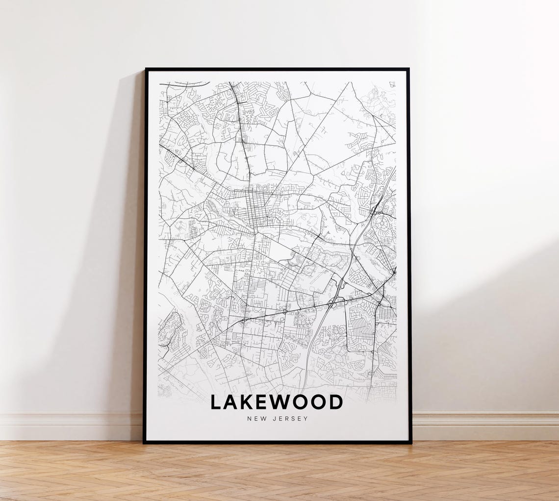 Lakewood New Jersey Minimalist Street Map Black and White Poster
