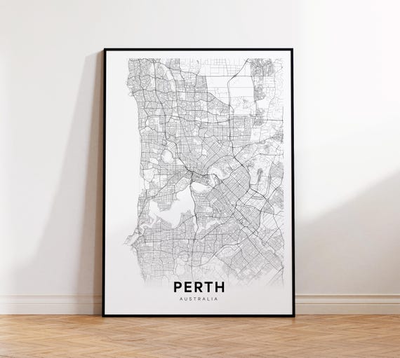 Perth City Map Print Street Poster Australia Art Road Minimalist Gift For Australian