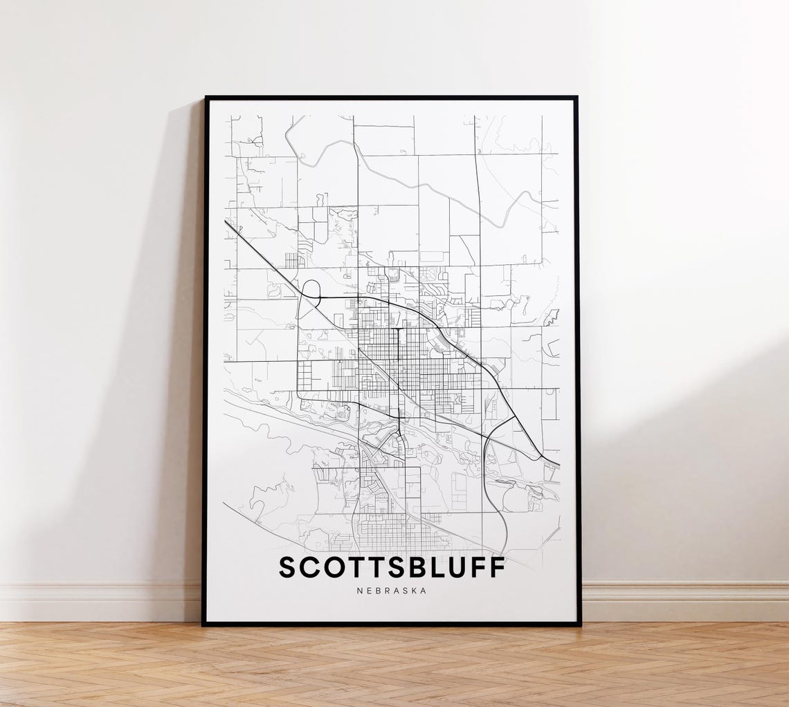 Scottsbluff City Map Print Street Poster Nebraska Art Road Wall Office