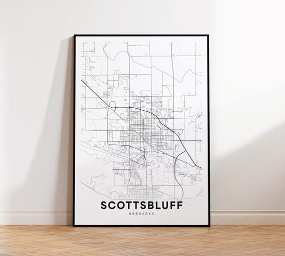 Scottsbluff City Map Print Street Poster Nebraska Art Road Wall Office