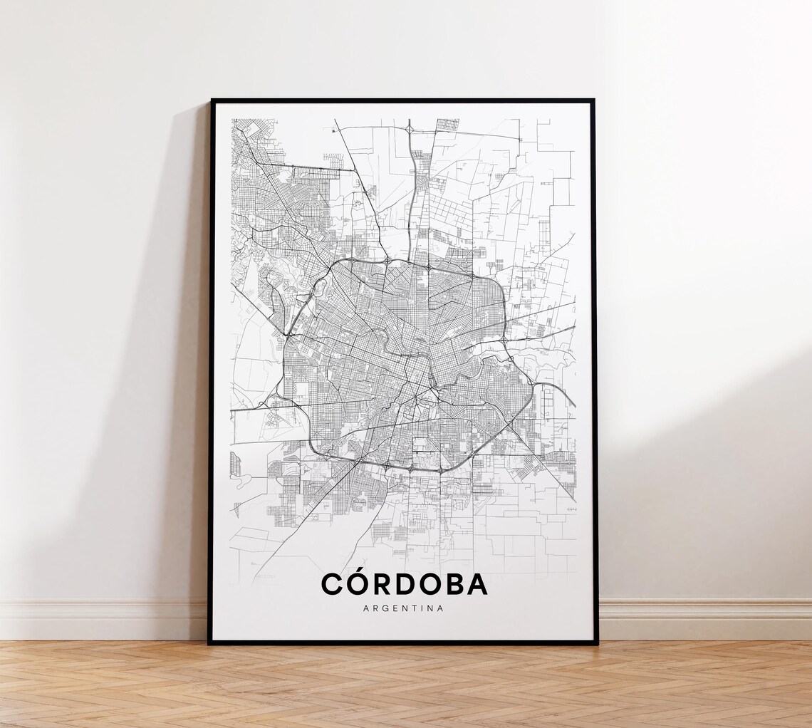 Cordoba Argentina Minimalist Black and White City Map Street Poster