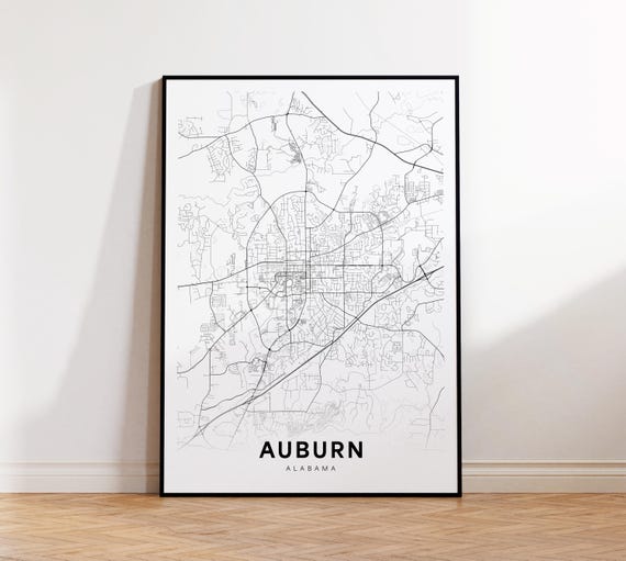 Auburn City Map Print Street Poster Alabama Art Road Wall Living Room Decor