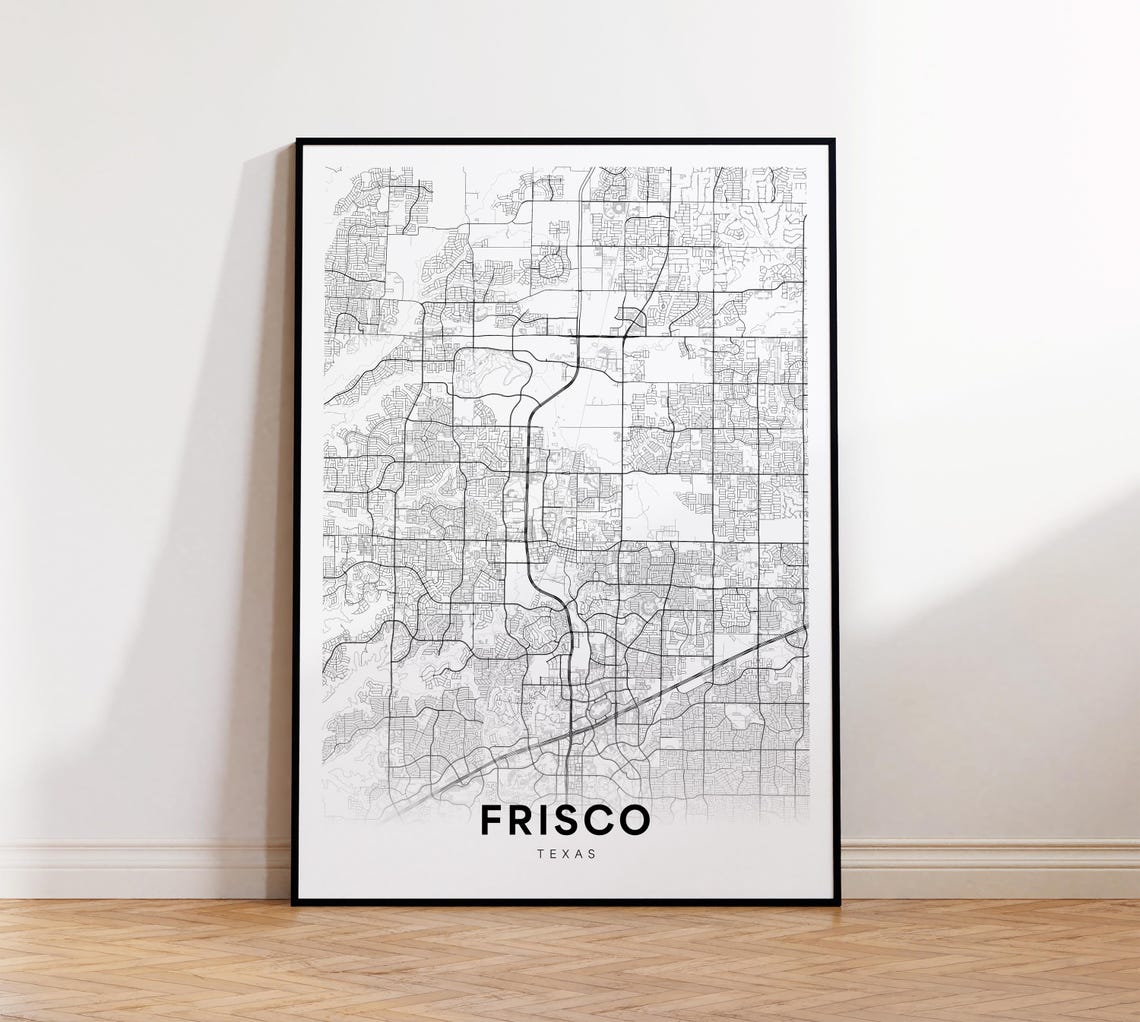 Frisco Texas City Street Map Minimalist Black and White Wall Art