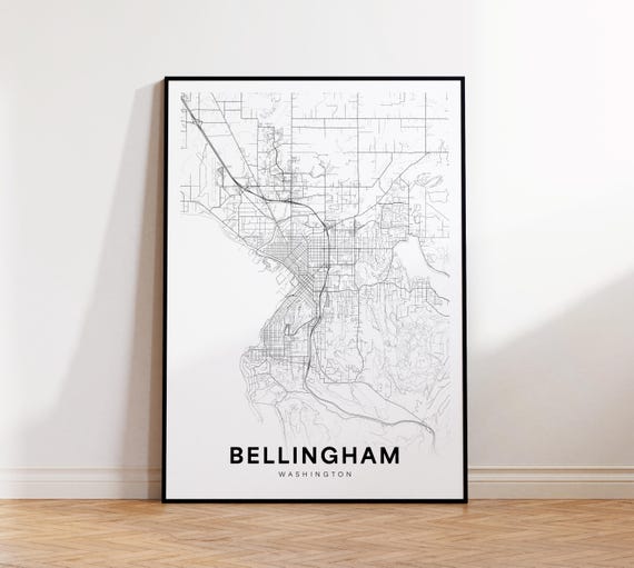 Bellingham City Map Print Street Poster Washington Art Road Minimalist Living Room Decor