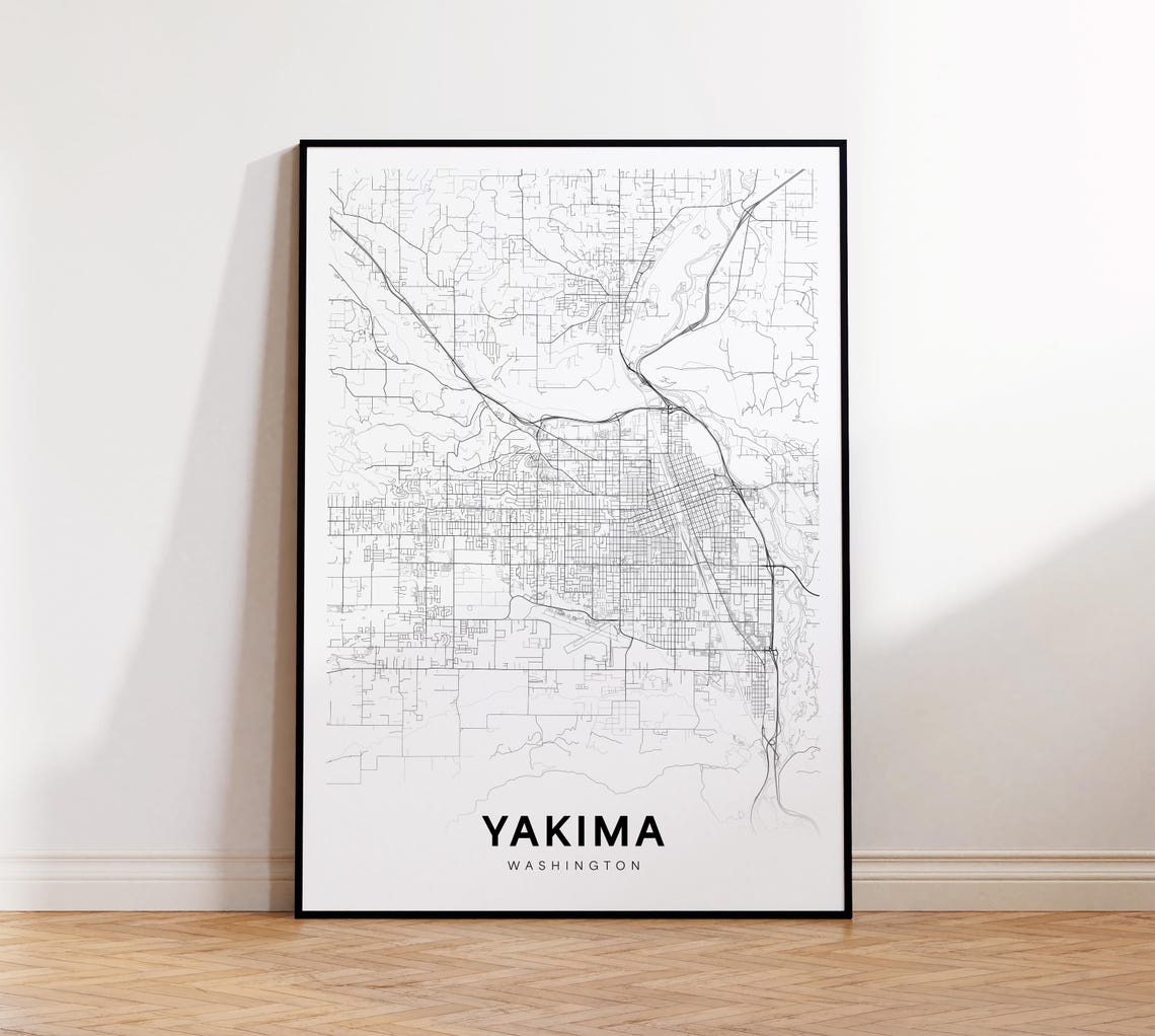 Yakima City Map Print Street Poster Washington Art Road Minimalist Office Wall