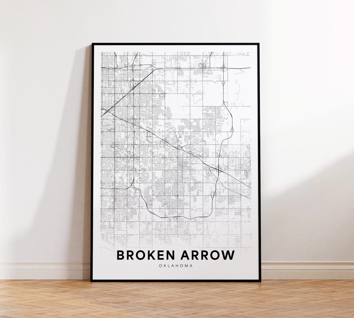 Broken Arrow City Map Print Street Poster Oklahoma Art Road Wall Living Room Decor
