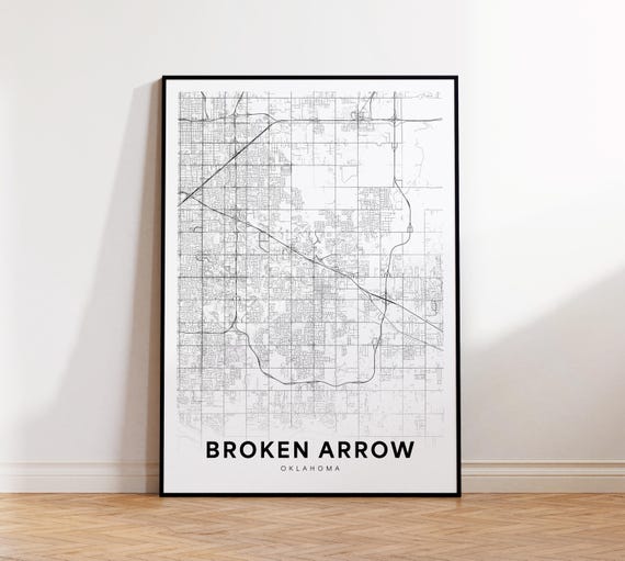 Broken Arrow City Map Print Street Poster Oklahoma Art Road Wall Living Room Decor