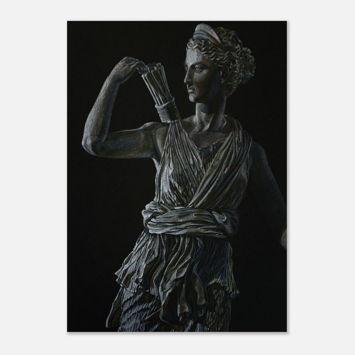 Artemis Greek Goddess Statue Quiver Coloured Pencil Study Poster - Image 3