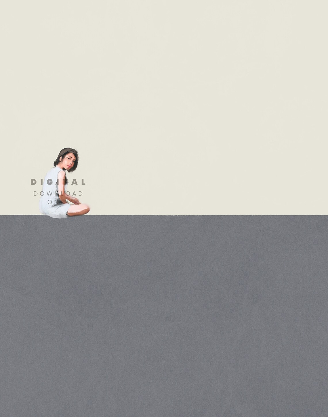Girl Sitting On A Wall Minimalist Two Tone Modern Art Poster - Image 3