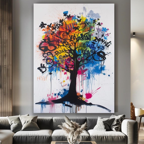 Wall Decor Framed Art Home Decor Dynamic Graffiti Tree Wall Decor Vibrant Abstract Art With Urban Street Style Perfect