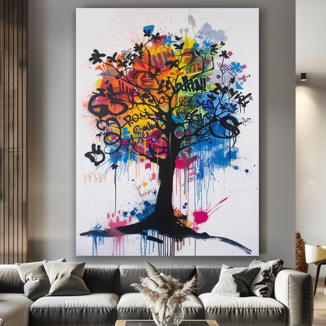 Wall Decor Framed Art Home Decor Dynamic Graffiti Tree Wall Decor Vibrant Abstract Art With Urban Street Style Perfect