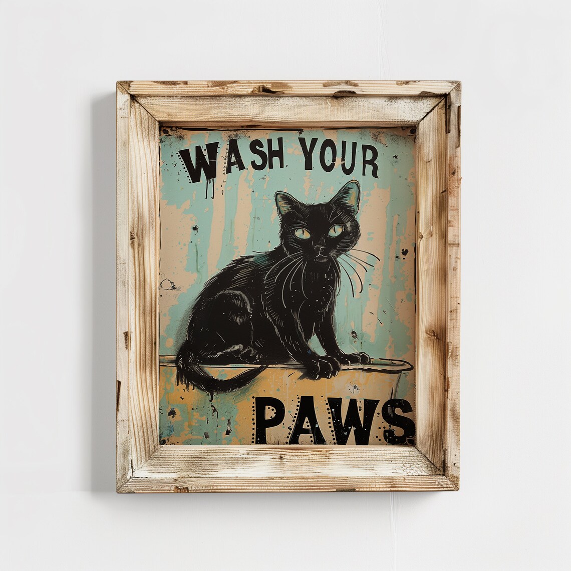 Cat Bathroom Art, Wash Your Paws Funny Print - Image 2