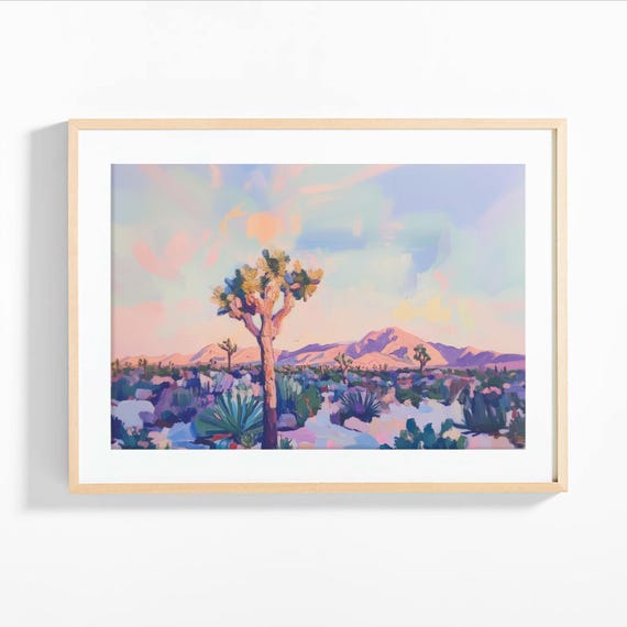 Joshua Tree Sunset Painting Abstract Pastel Wall Art National Park Print