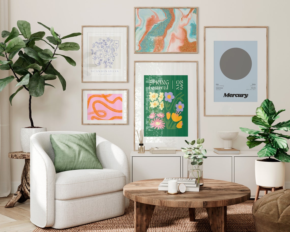 Eclectic Gallery Wall Set Of Six Modern Art Poster Collection