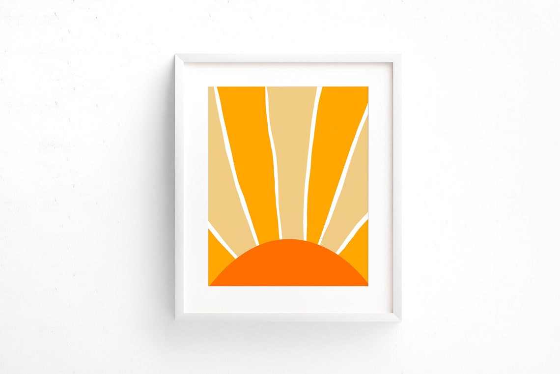 Warm Orange Sun Rays Boho Sunrise Graphic Modern Style Art Poster