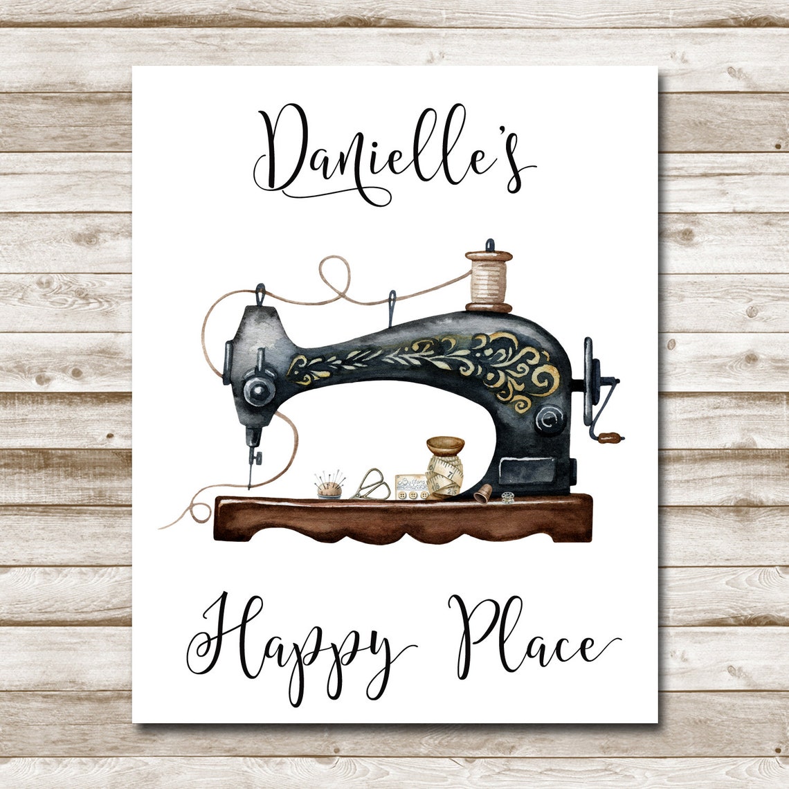 Sew Happy Place Personalized Vintage Sewing Machine Room Poster - Image 4