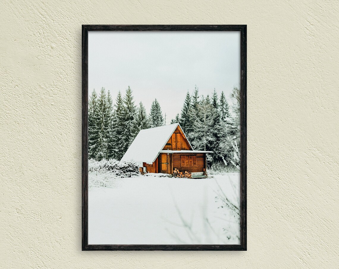 Rustic A Frame Cabin, Forest Wall Art Print