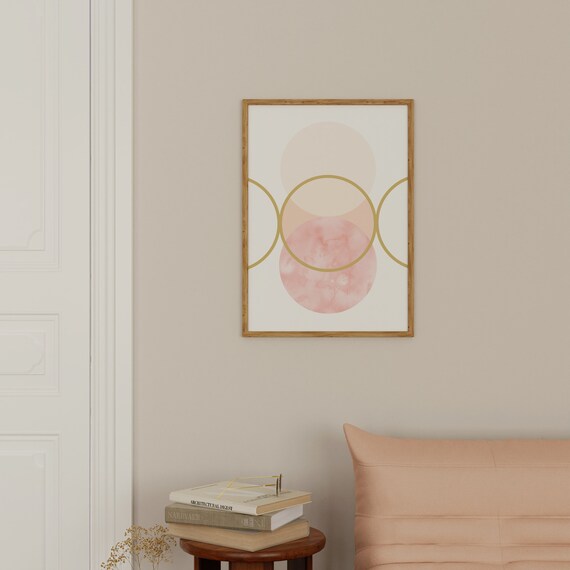 Circles Wall Printtriple Goddess Symbolgeometric Style Printgeometric Artblush Pink Gold Wall Artpastel Colors Printinstant