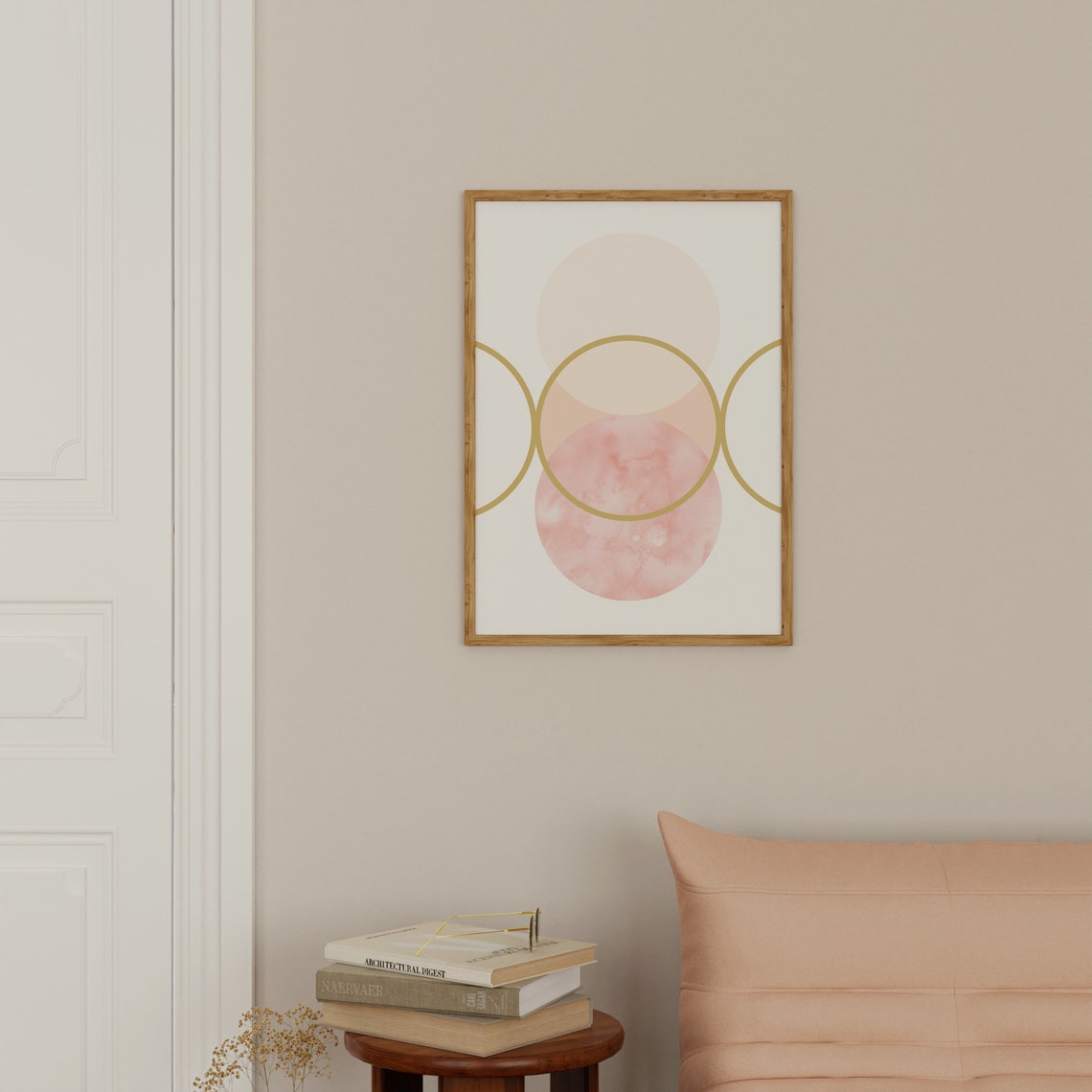Abstract Gold Circle Rings Pink Watercolor Minimalist Poster